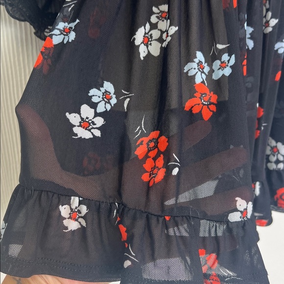 Free People - Delta Dawn Midnight Combo Colorful Floral Mesh Blouse SZ Medium - Picture 4 of 10